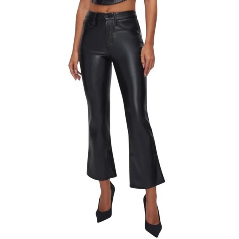 Good American Womens 18 Black Good Legs Cropped Mini Boot Faux Leather Pants